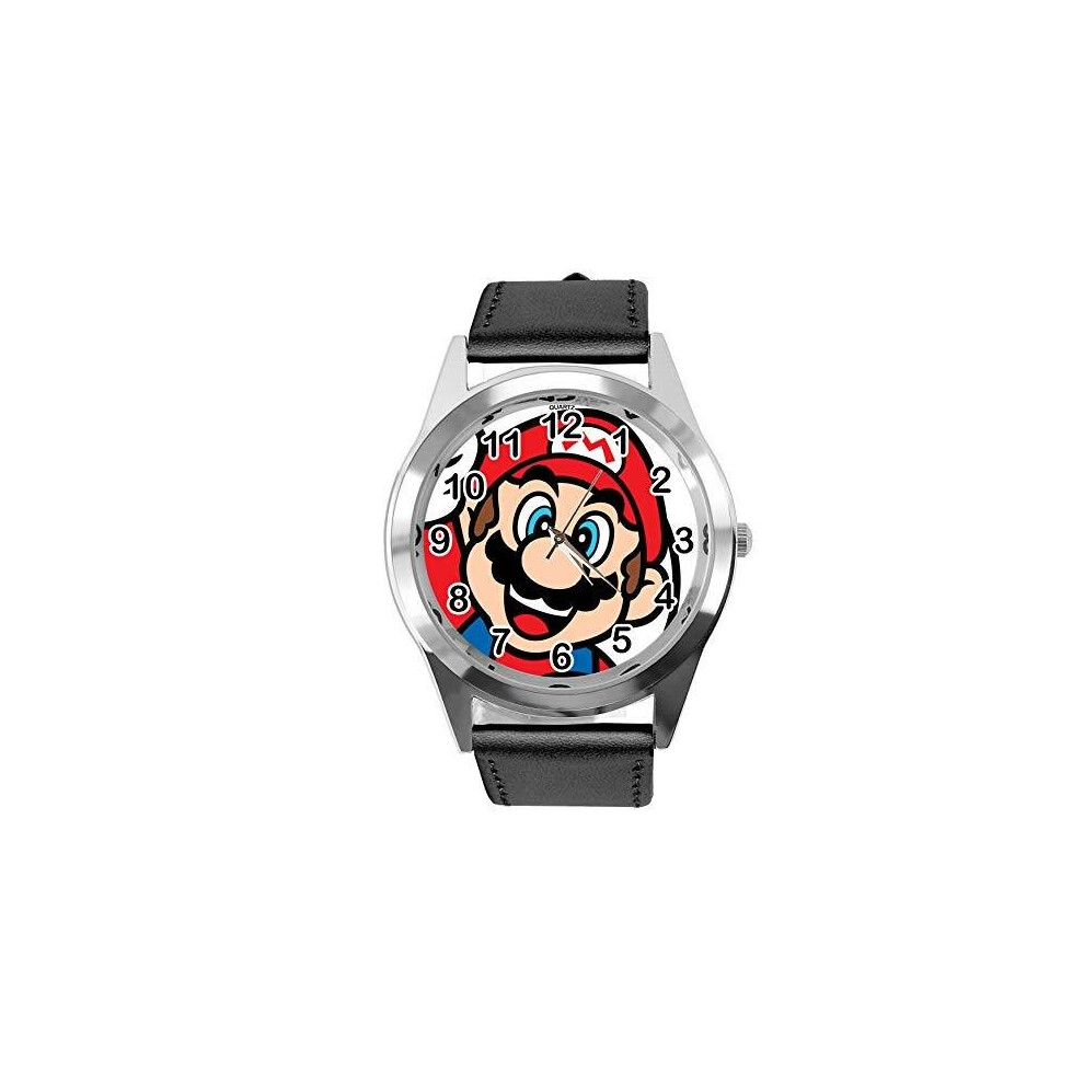 Taport Quartz Watch Leather Band For Mario Fans E3 Black