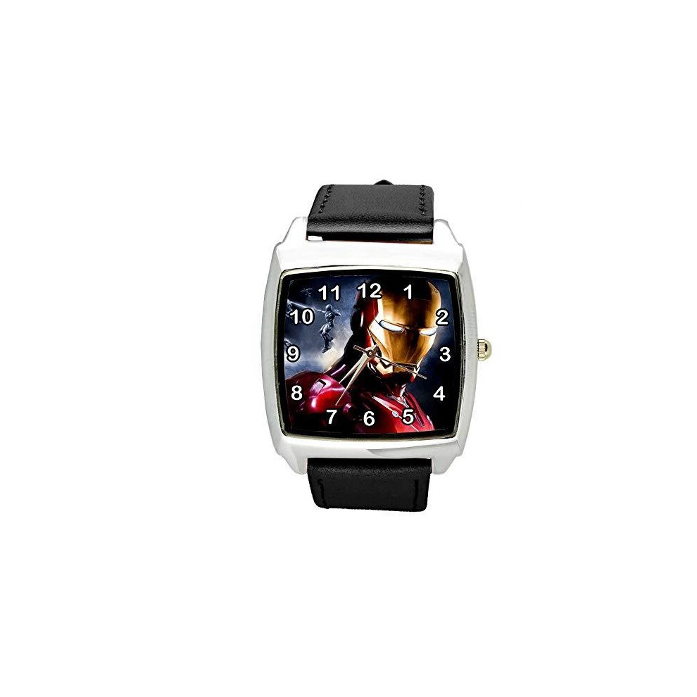 Black Real Leather Square Watch for Iron Man Fans