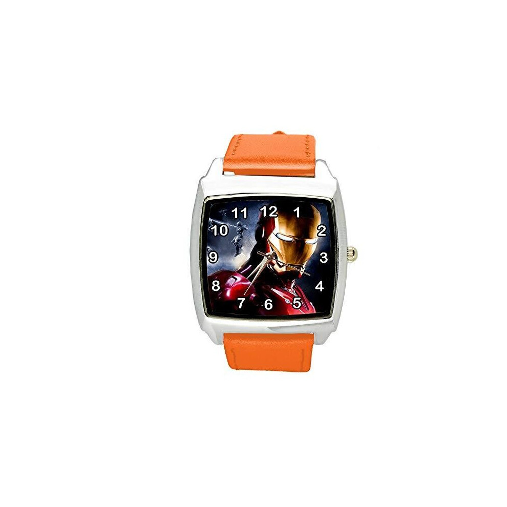 Photos - Wrist Watch Orange Leather Square SCI FI Watch for Iron Man Fans