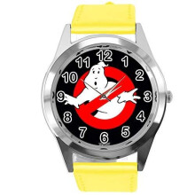 Quartz Watch Yellow Leather Band Round for Ghost Busters Fans