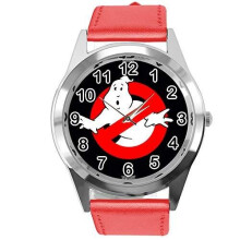 Quartz Watch RED Leather Band Round for Ghost Busters Fans