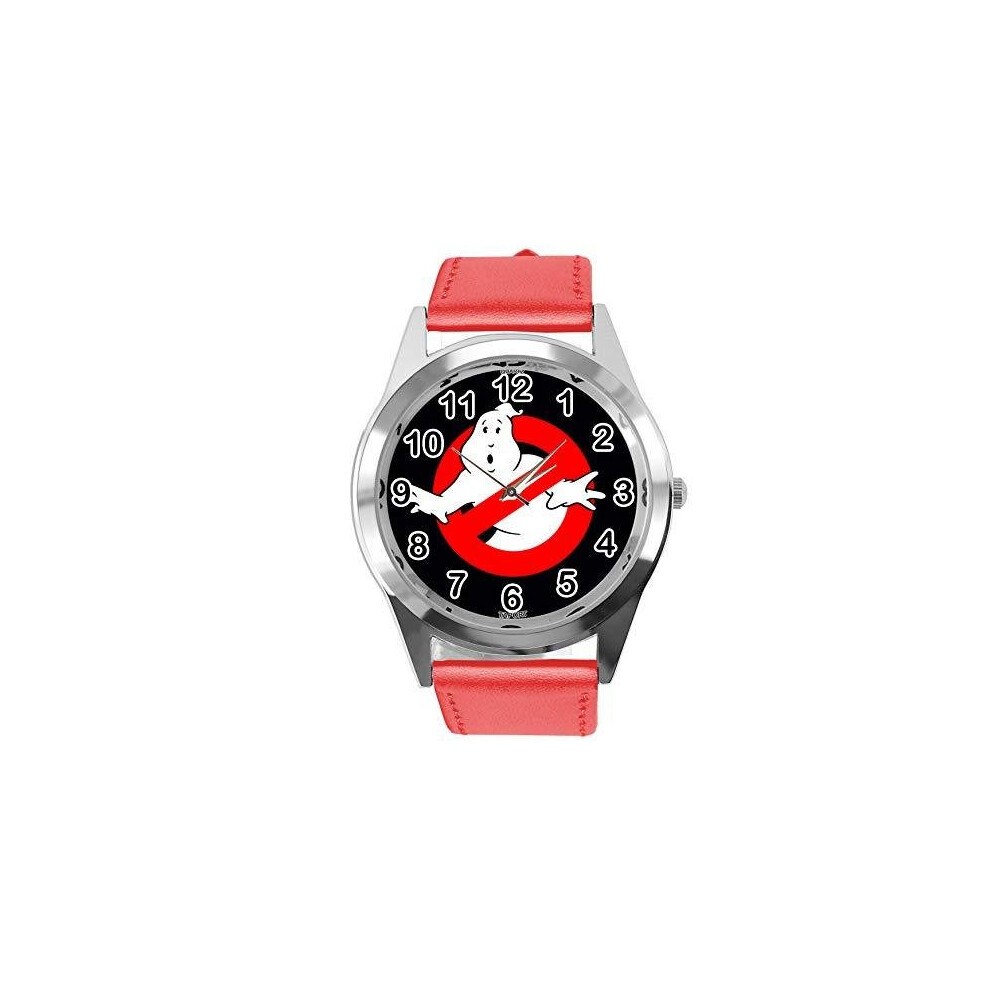 Taport Quartz Watch Leather Band Round For Ghost Busters Fans Red