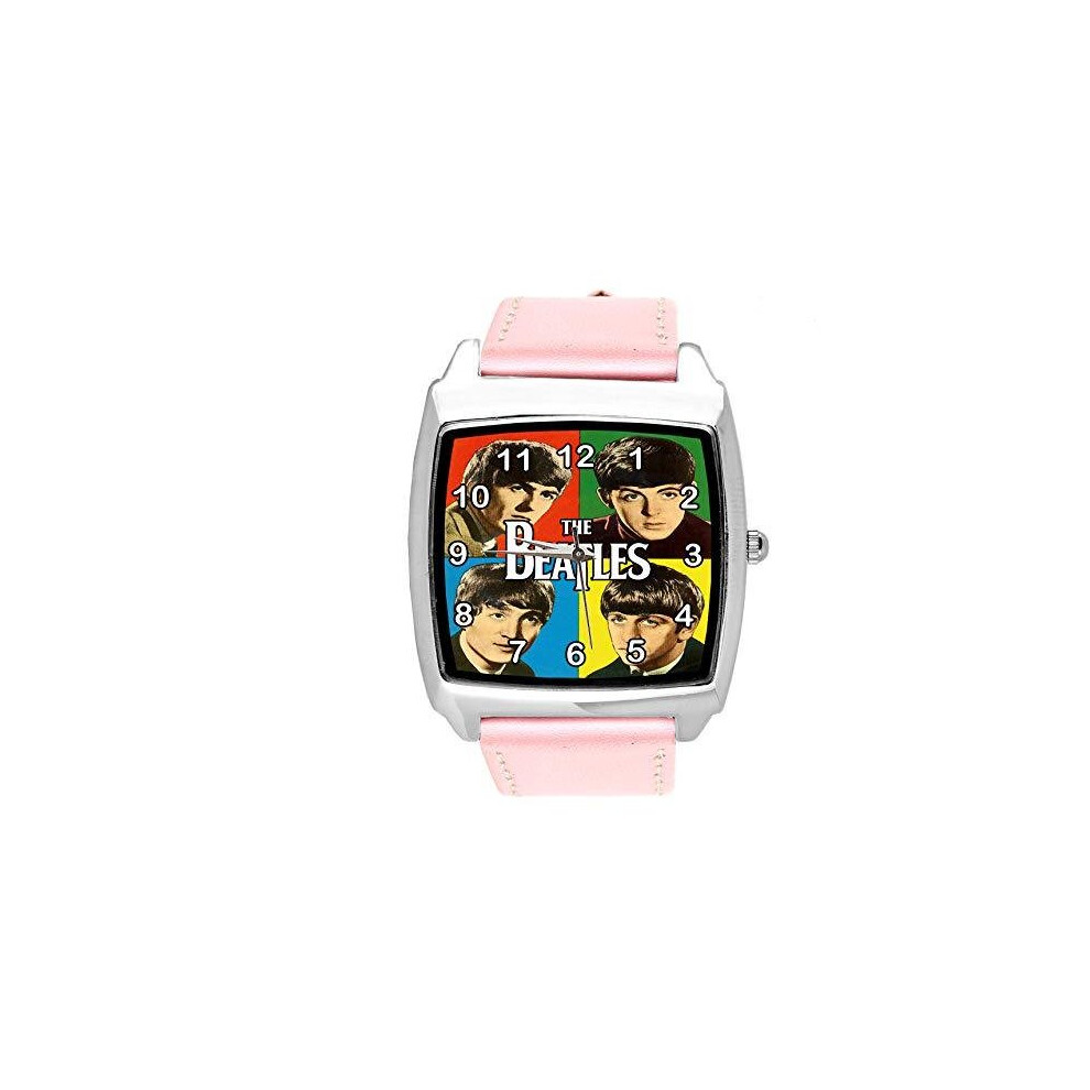 Pink Leather Square Watch for Beatles Warhol Fans-image-OPC-P5TKPTK-NEW