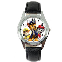 Paw Patrol Quartz Round Watch Leather Band Black