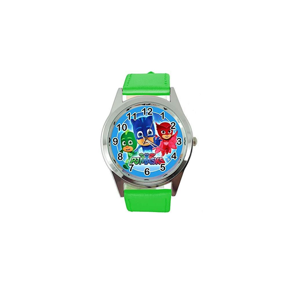 Taport Pjmasks Round Quartz Watch Leather Band Green