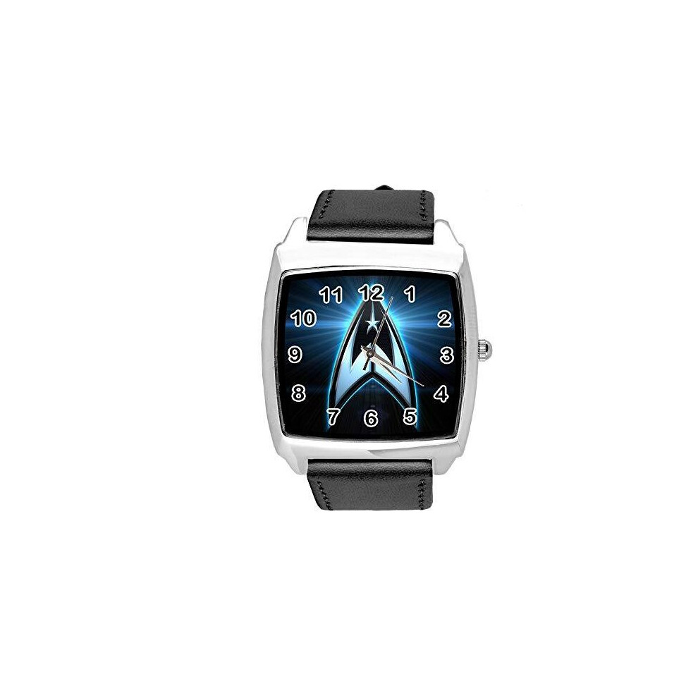 Taport Watch Analogue Quartz With Real Leather Band Square For Star Trek Fans Black