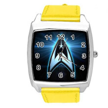 Watch Analogue Quartz with Real Leather Band Yellow Square for Star Trek Fans