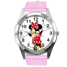 Real Leather Band Pink Watch for Minnie Mouse Fan