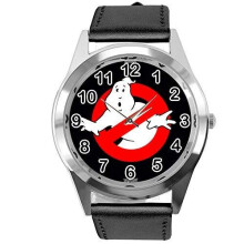 Ghost Busters Quartz Watch for Fans - Black Leather Band, Round Face, 3.5cm Dial, 24cm Band