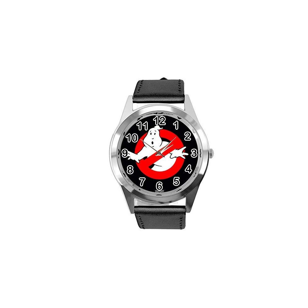 Quartz Watch Black Leather Band Round for Ghost Busters Fans