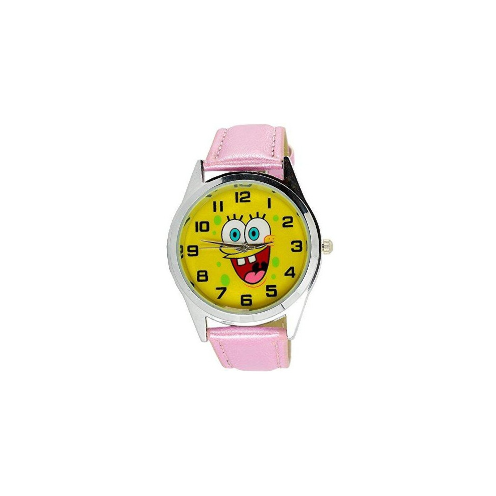 Sponge Bob Square Pants Quartz Watch Leather Pink Band