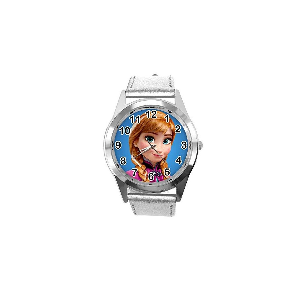 Photos - Wrist Watch Silver Leather Quartz Watch for Anna Frozen Fans