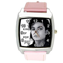 Michael Jackson Quartz Square Watch Real Leather Band Dial E2 Pink