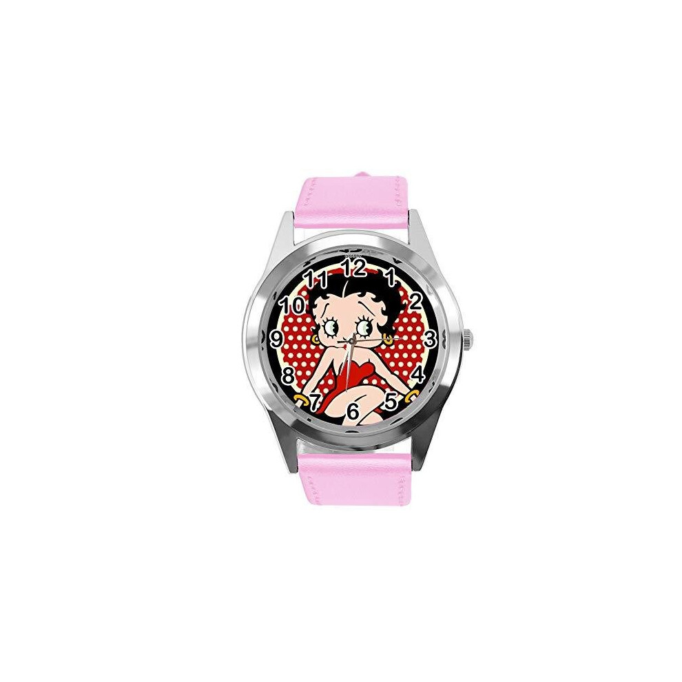 Pink Real Leather Band Watch for Betty BOOP Fans