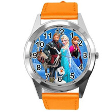 Orange Leather Quartz Watch for Frozen Fans E4