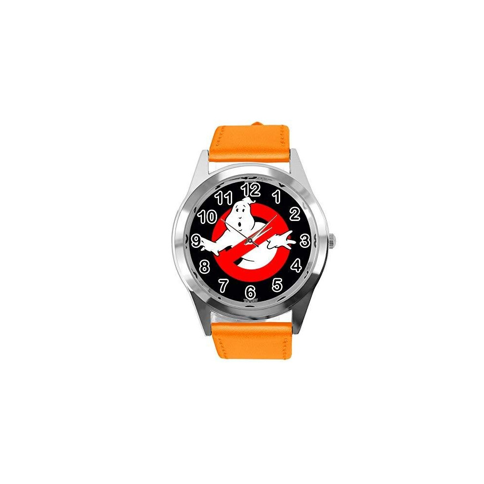 Quartz Watch Orange Leather Band Round for Ghost Busters Fans