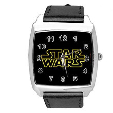 Quartz Watch Black Leather Band Square for Star Wars Fans
