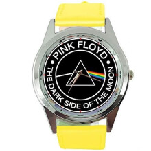 Yellow Leather Round Watch for Dark Side of The Moon Fans
