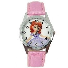 Pink Leather Band Quartz Watch for Sofia The First Princess fans