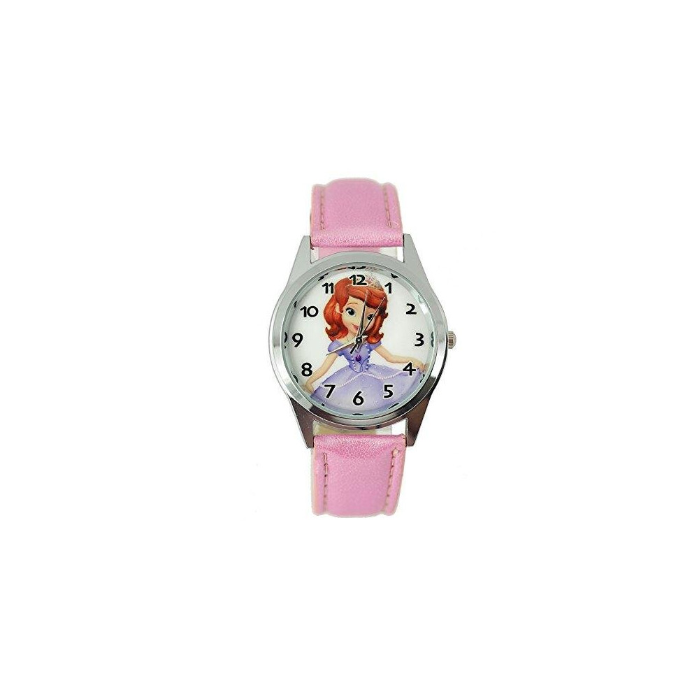 Photos - Wrist Watch Pink Leather Band Quartz Watch for Sofia The First Princess fans