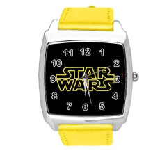 Quartz Watch Yellow Leather Band Square for Star Wars Fans