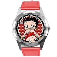 RED Real Leather Band Watch for Betty BOOP Fans