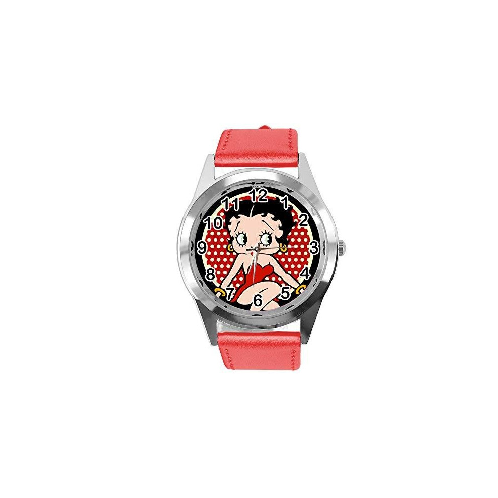Taport Real Leather Band Watch For Betty Boop Fans Red