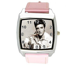 Elvis Presley Music Legend Quartz Square Watch Real Leather Pink Band E4 Dial