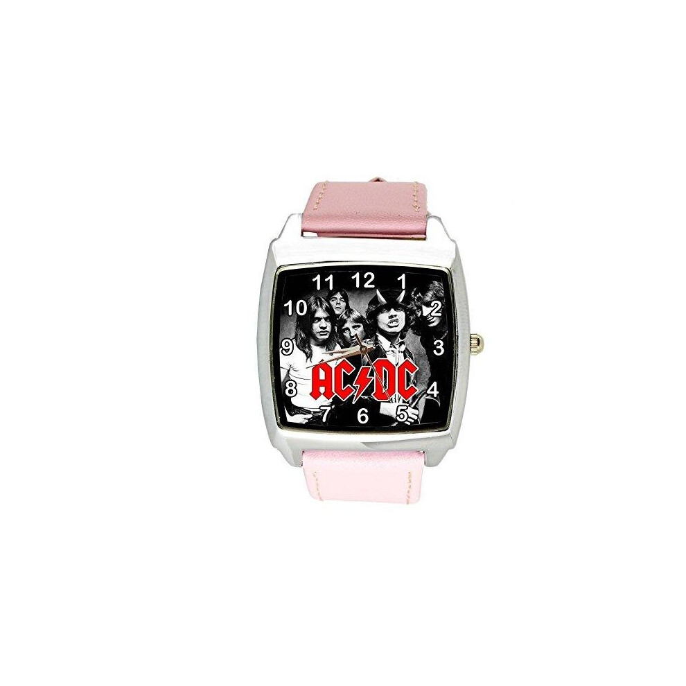 Photos - Wrist Watch ACDC Quartz Square Watch Real Leather Pink Band