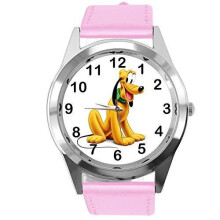 Pink Leather Band Quartz Watch for Pluto Dog fans