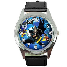 Batman Kids Quartz Round Watch Black Leather Band