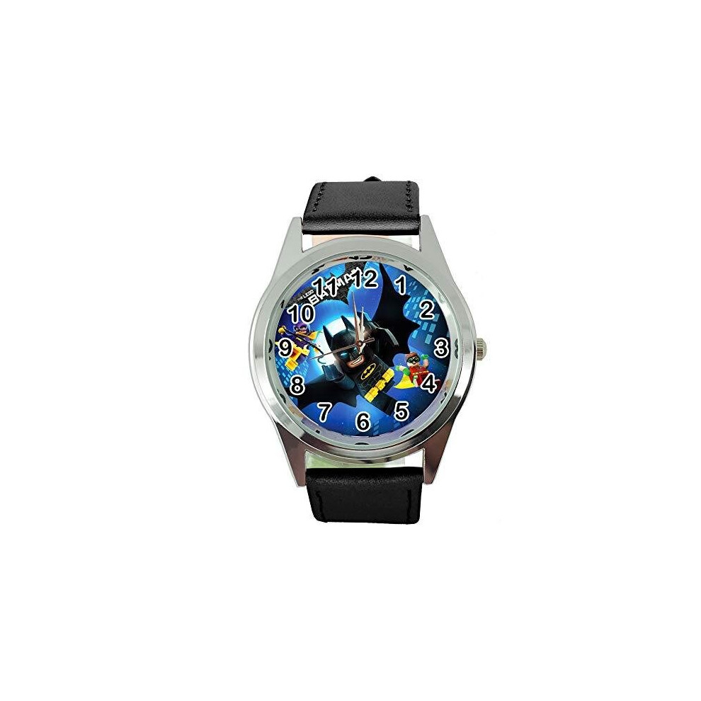 Taport Batman Kids Quartz Round Watch Leather Band Black