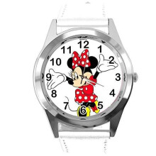 Real Leather Band White Watch for Minnie Mouse Fan