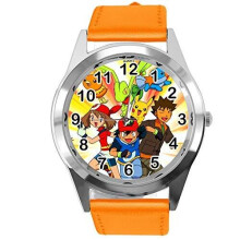 Pokemon League Team Quartz Round Watch Orange Leather Band
