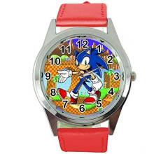Quartz Watch RED Leather Band for Sonic The Hedgehog Fans
