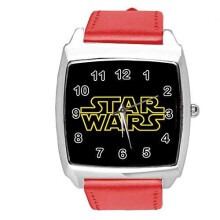 Quartz Watch RED Leather Band Square for Star Wars Fans