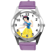 Quartz Watch Violet Leather Band Round for Princess Snow White Fans
