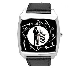 Black Leather Square Watch for James Bond 007 Fans