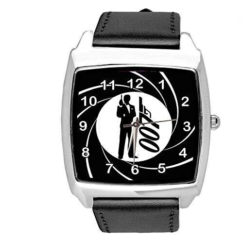 Black Leather Square Watch for James Bond 007 Fans