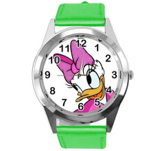 Real Leather Green Strap Round Watch for Daisy Duck Fans