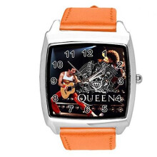 Orange Real Leather Band Quartz Square Watch for Queen Band Fans