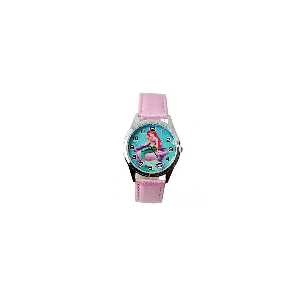 Pink Leather Band Quartz Watch for The Little Mermaid fans
