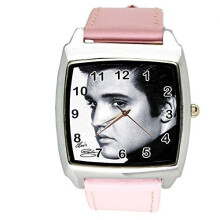 Elvis Presley Music Legend Quartz Square Watch with Real Leather Pink Band E8 Dial