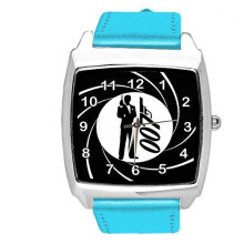 Blue Leather Square Watch for James Bond 007 Fans