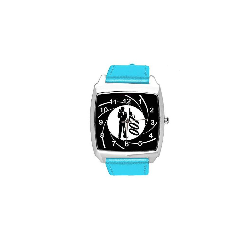 Taport Leather Square Watch For James Bond 007 Fans Blue