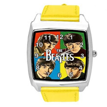Yellow Leather Square Watch for Beatles Warhol Fans