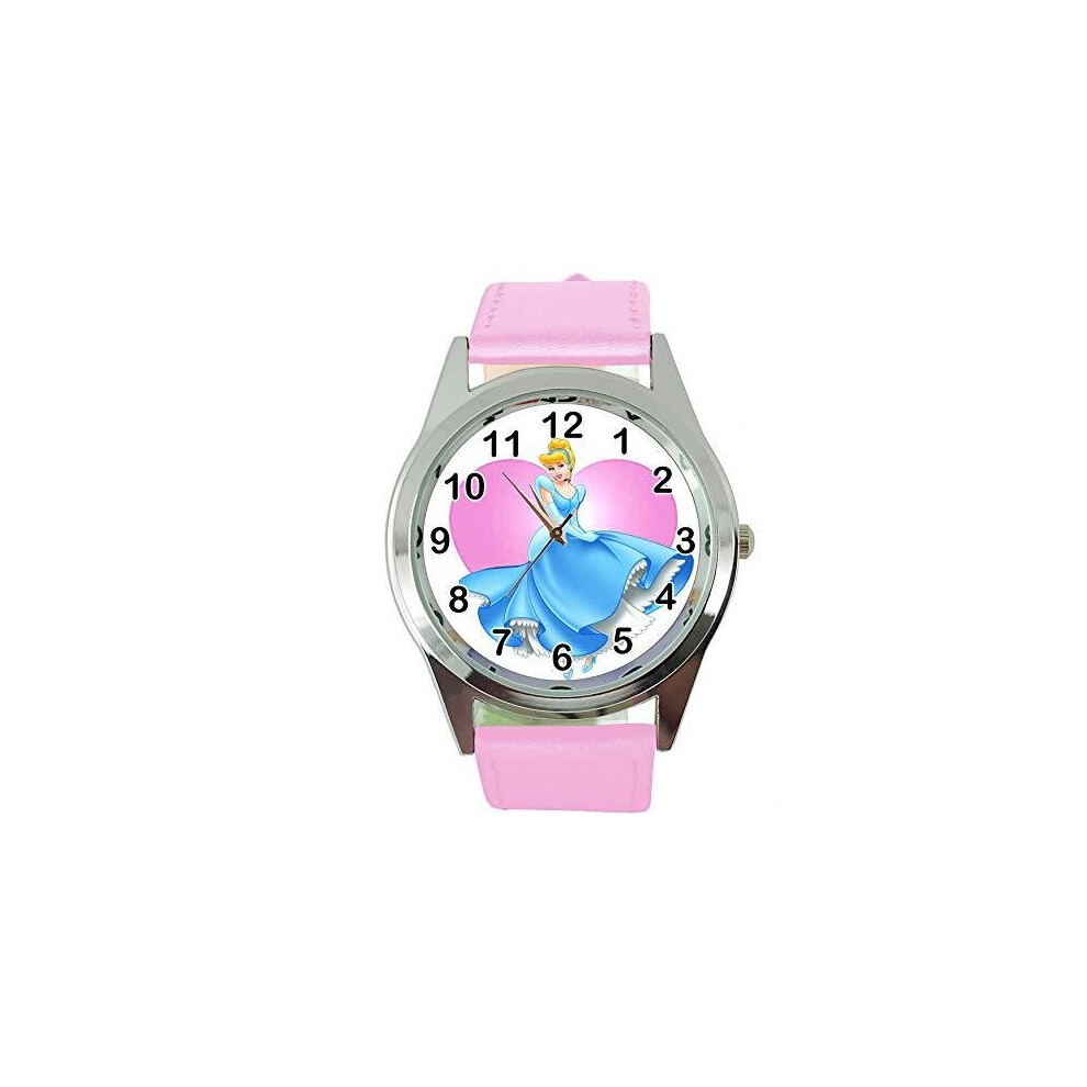 Taport Leather Band Quartz Watch For Cinderella Fans Pink
