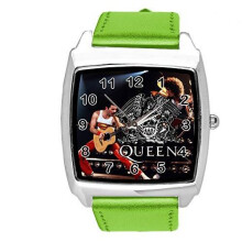 Green Real Leather Band Quartz Square Watch for Queen Band Fans