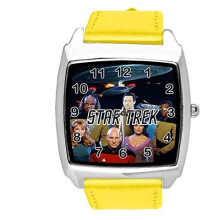 Watch Analogue Quartz with Real Leather Band Yellow Square for Star Trek Fans E2