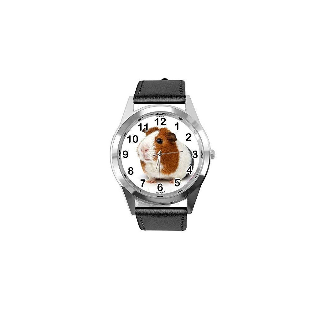 Taport Leather Round Watch For Guinea Pig Fans Black